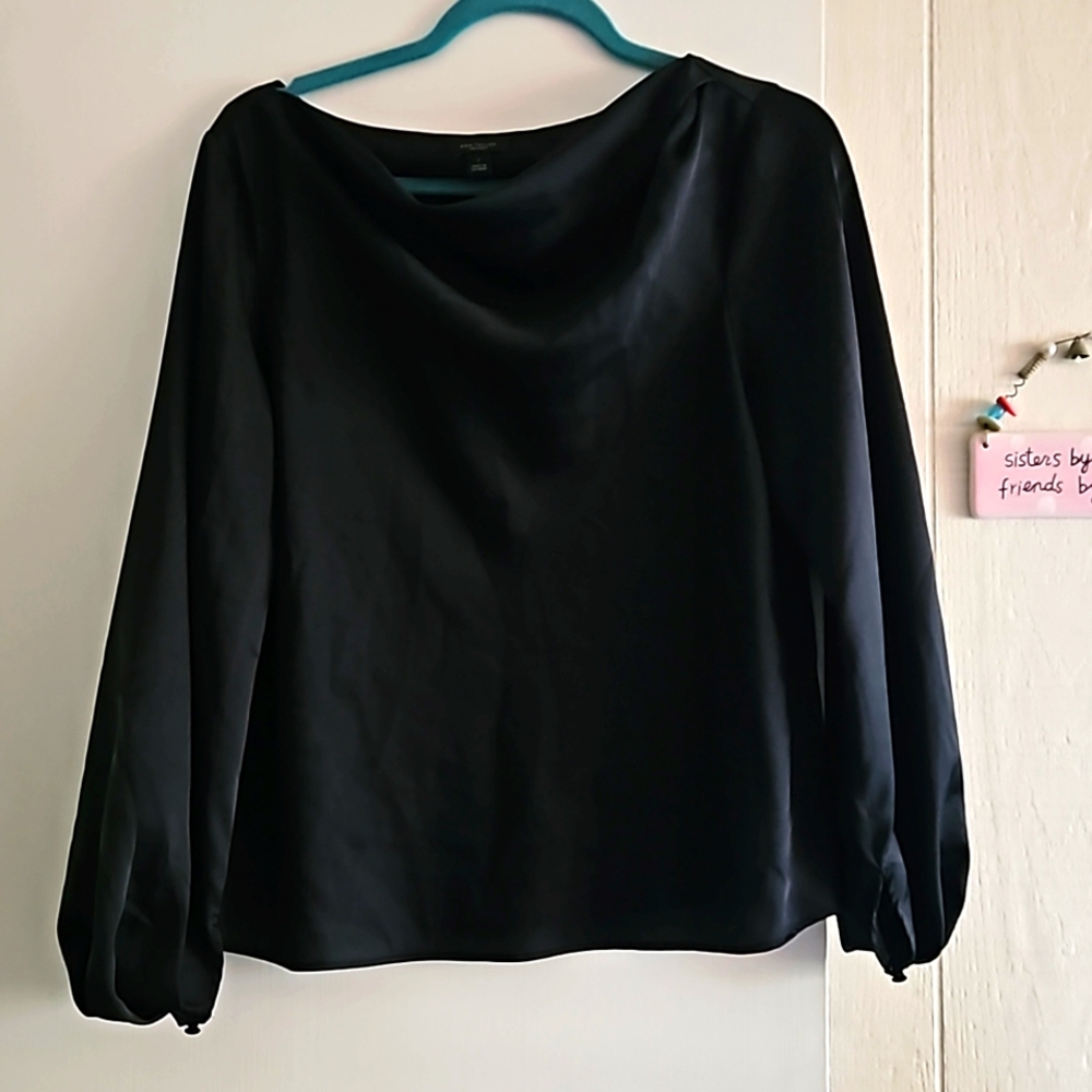 Black satin long sleeve blouse